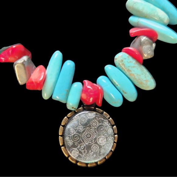 Boot Bling or Choker Necklace Turquoise Coral Western Southwestern - Picture 3 of 4
